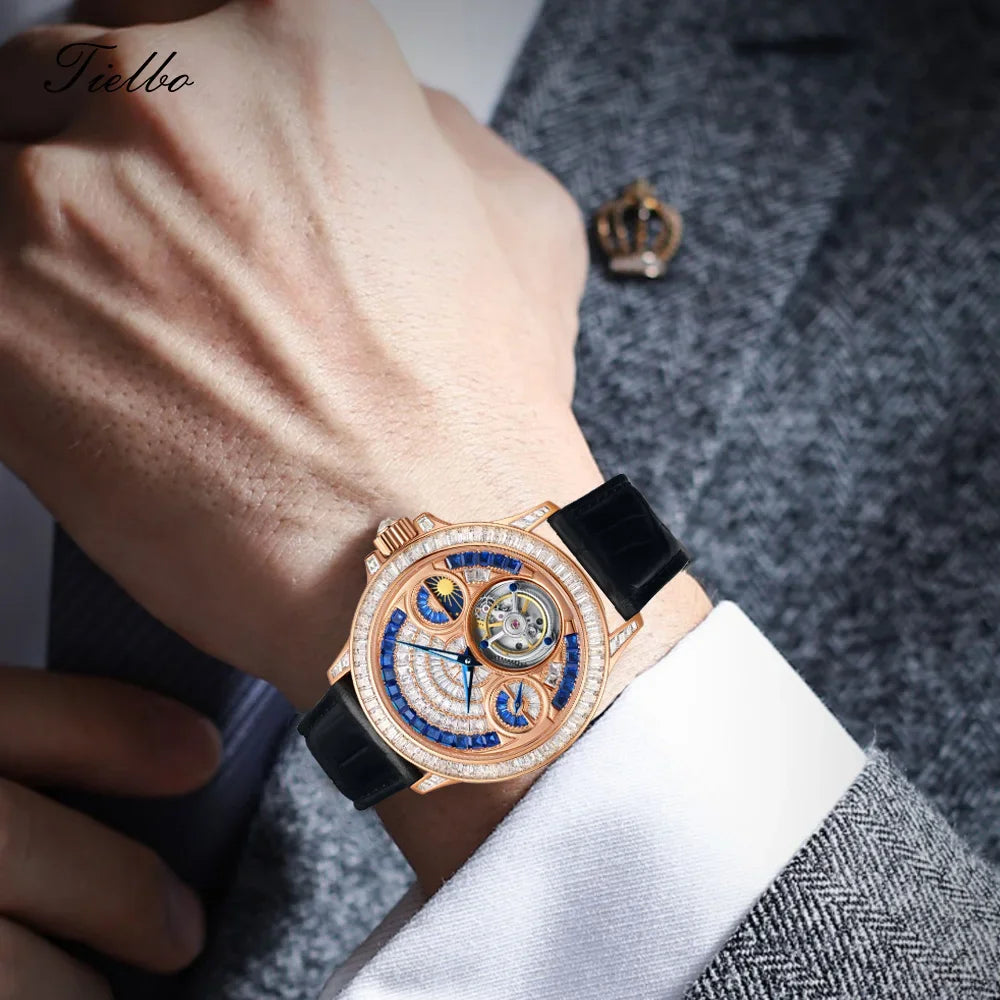 Montre Tourbillon Phase de Lune Cristaux Saphir Homme – CLEVI Paris