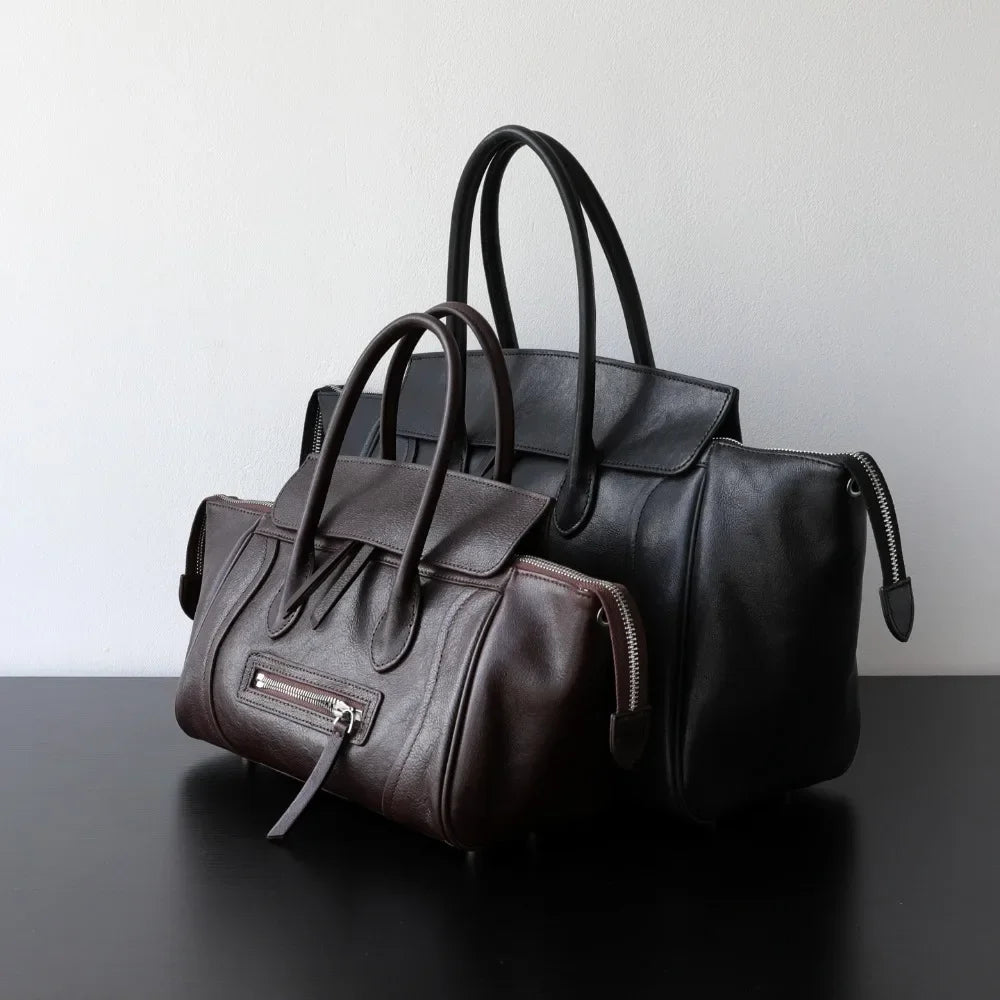 Boston Bag Cuir Véritable Femme Poche Zippée 2 Tailles – CLEVI Paris