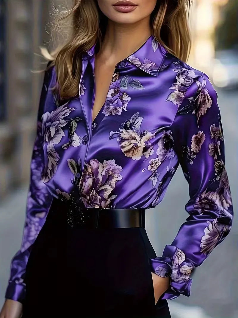 Chemise Femme Satinée à Motif Abstrait Doré – CLEVI Paris