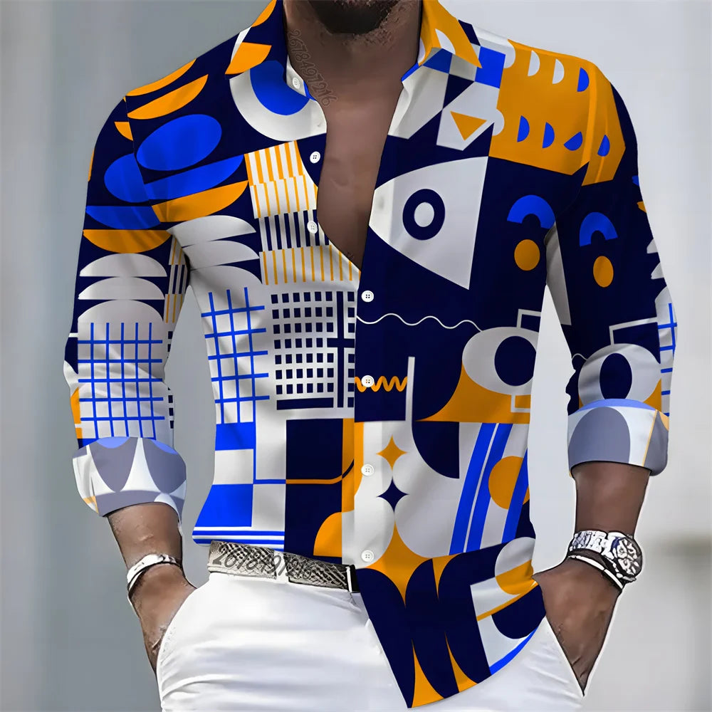 Chemise Homme Color Block à Manches Longues – CLEVI Paris