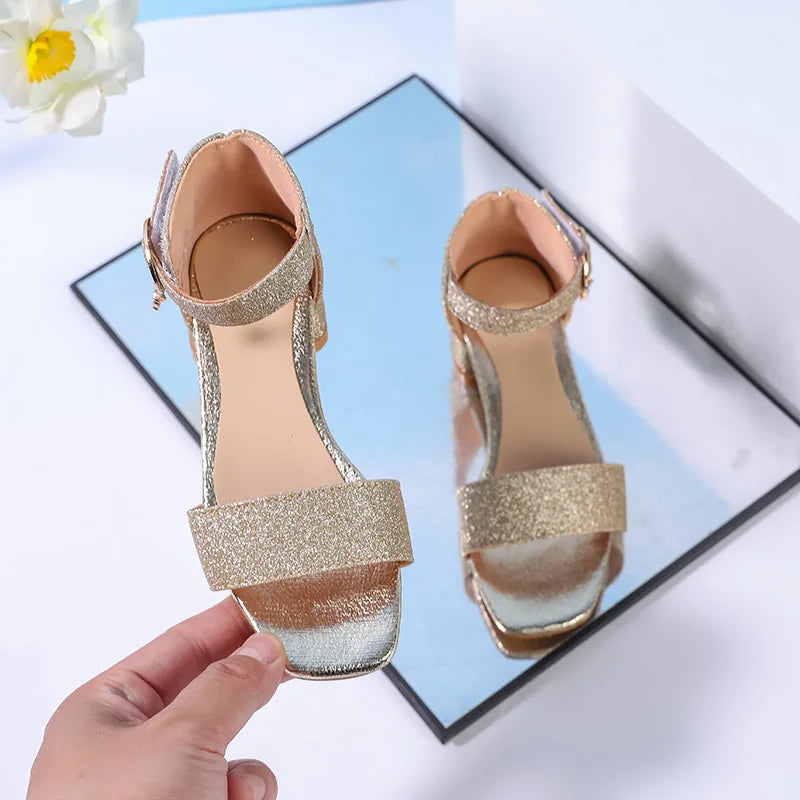 Sandales enfant à paillettes et talon bas – CLEVI Paris