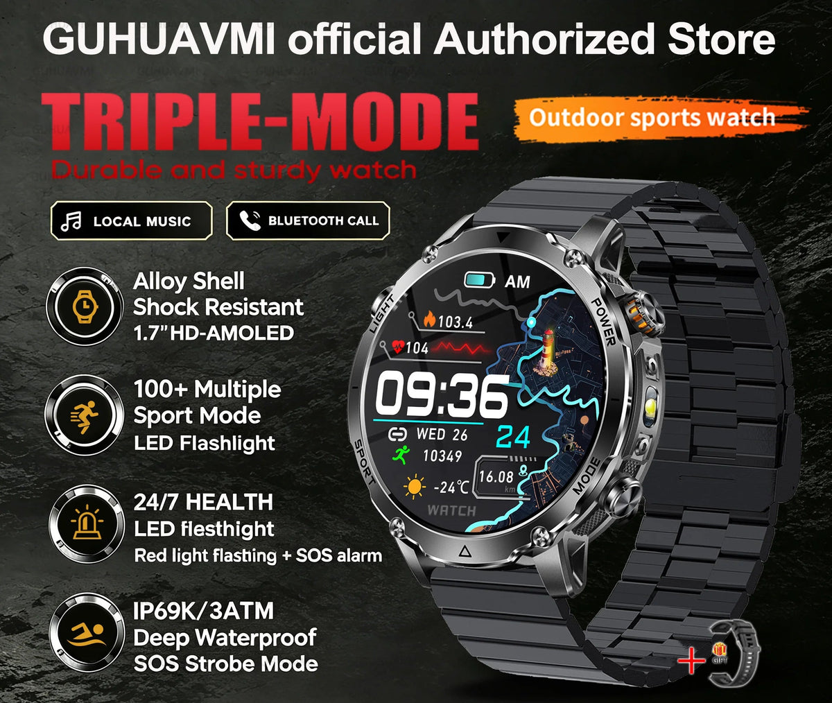 Montre connectée sport AMOLED 1,7 pouce – CLEVI Paris
