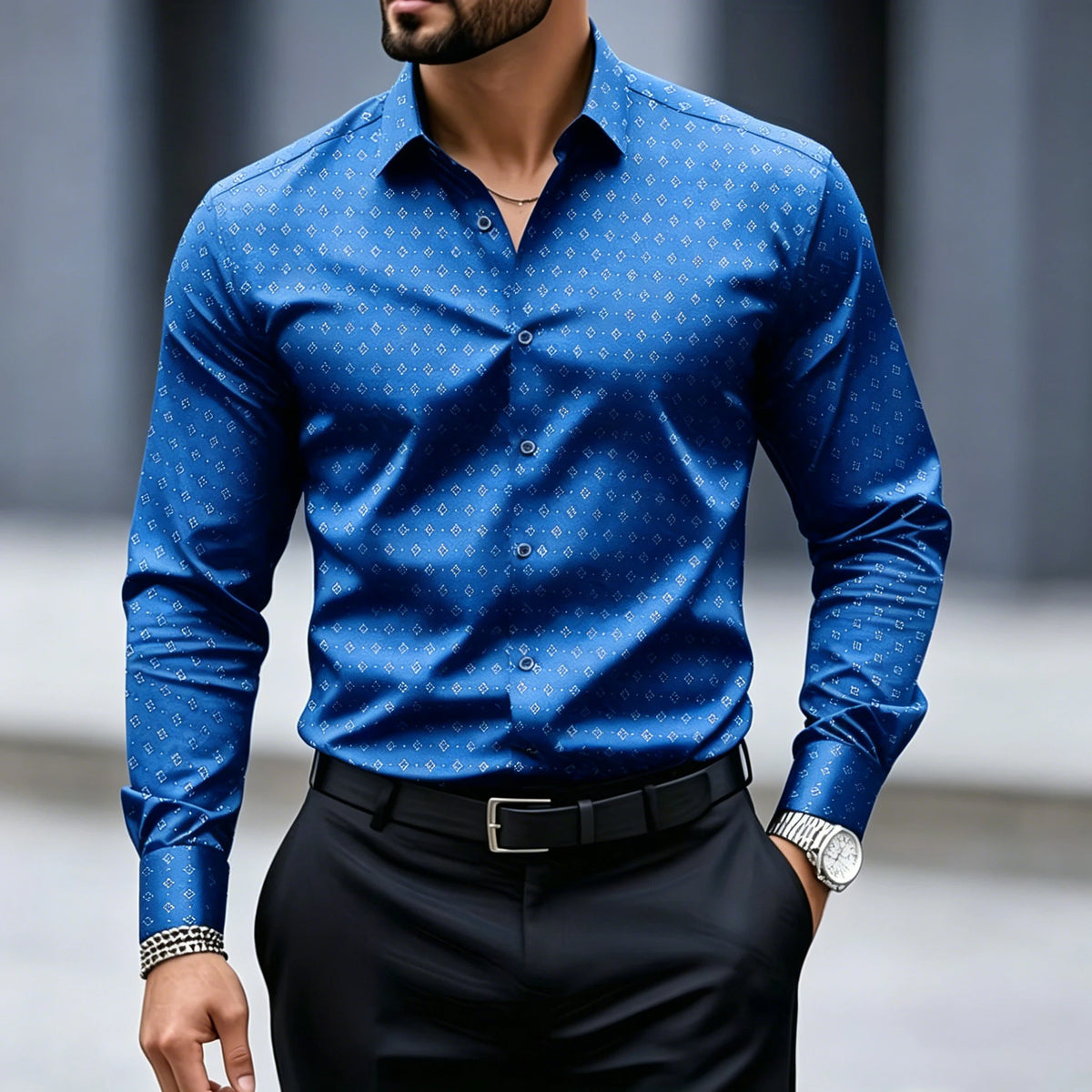 Chemise homme à pois géométriques à manches longues – CLEVI Paris