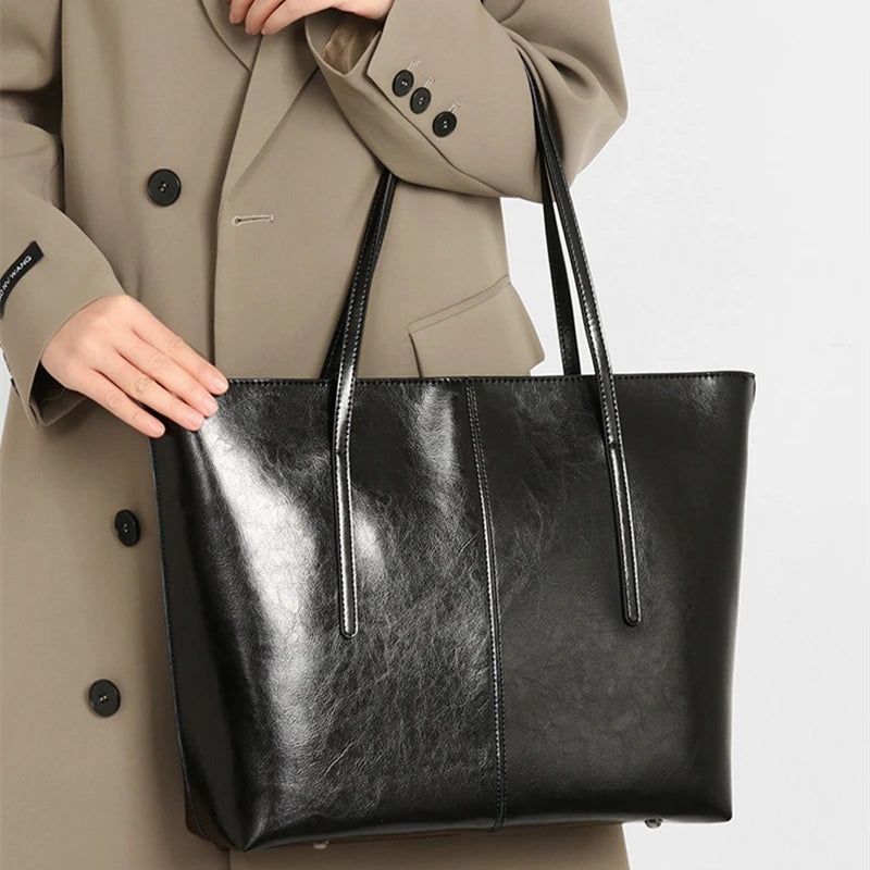 Tote Bag Cuir Véritable Femme Grande Capacité Bureau Style Vintage Élégant – CLEVI Paris