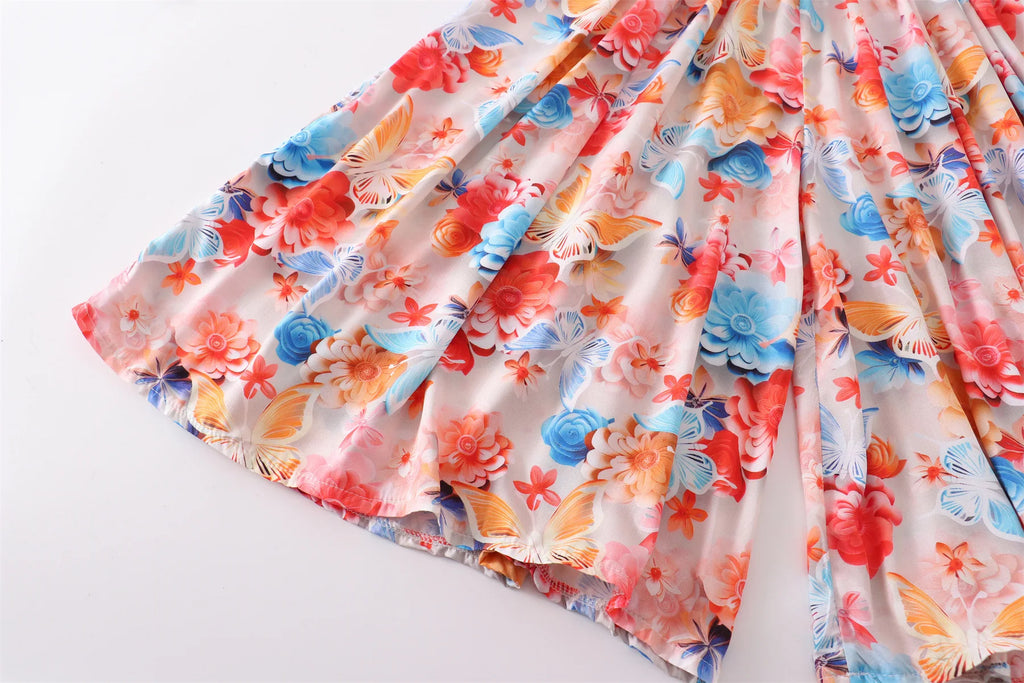Robe longue fille imprimée à fines bretelles – CLEVI Paris