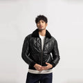 Veste homme en cuir de mouton noir à col rabattu – CLEVI Paris