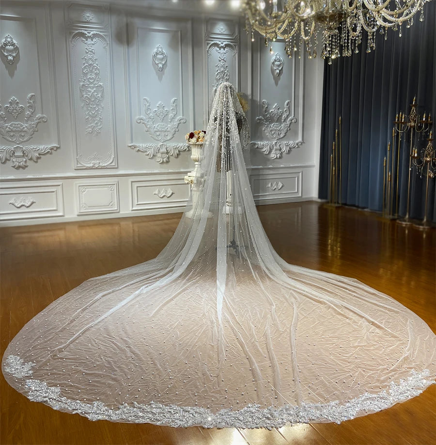 Voile de mariée cathédrale perlé 3 m – CLEVI Paris