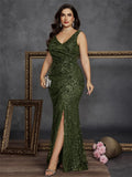 Robe de soirée sirène à paillettes col V – CLEVI Paris