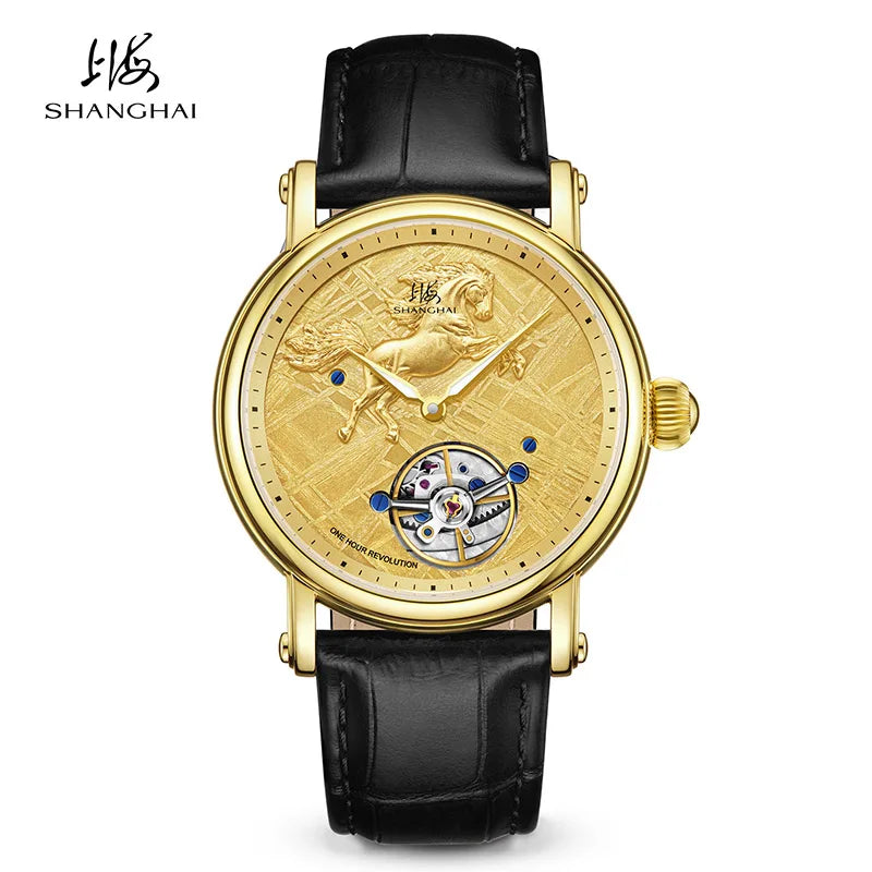 Montre Homme Manuel Carrousel Édition Limitée Année du Cheval Squelette Or Shanghai Watch S2003 – CLEVI Paris