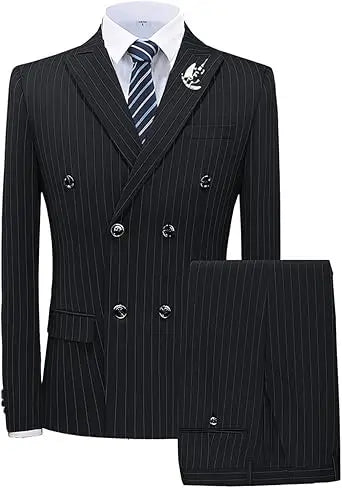Costume 2 Pièces Homme Slim Double Boutonnage Rayures XXS-6XL – CLEVI Paris