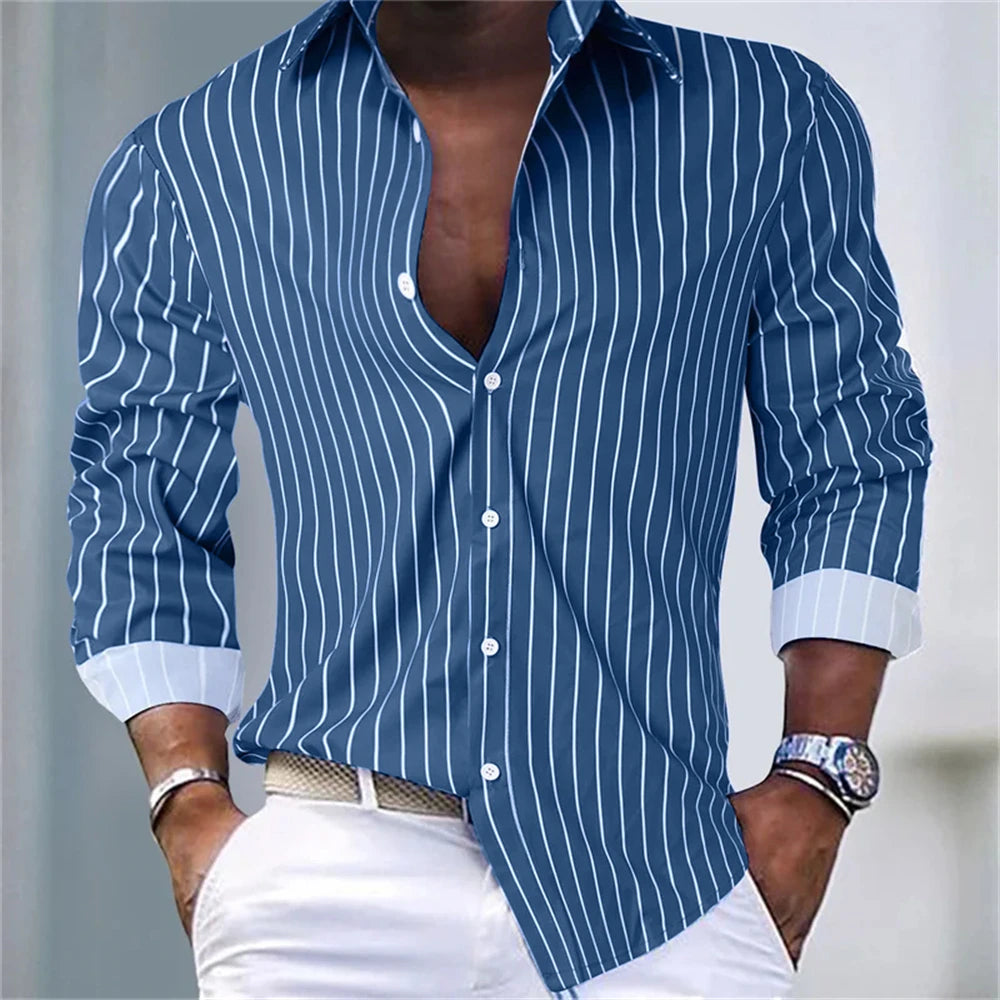 Chemise rayée homme manches longues – CLEVI Paris
