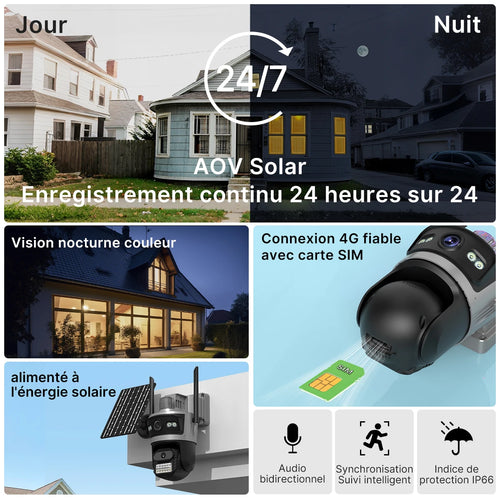 Caméra Solaire Extérieure 4G Wonsdar PTZ 355° 3 Écrans Suivi Auto Vision Nocturne iCsee – CLEVI Paris