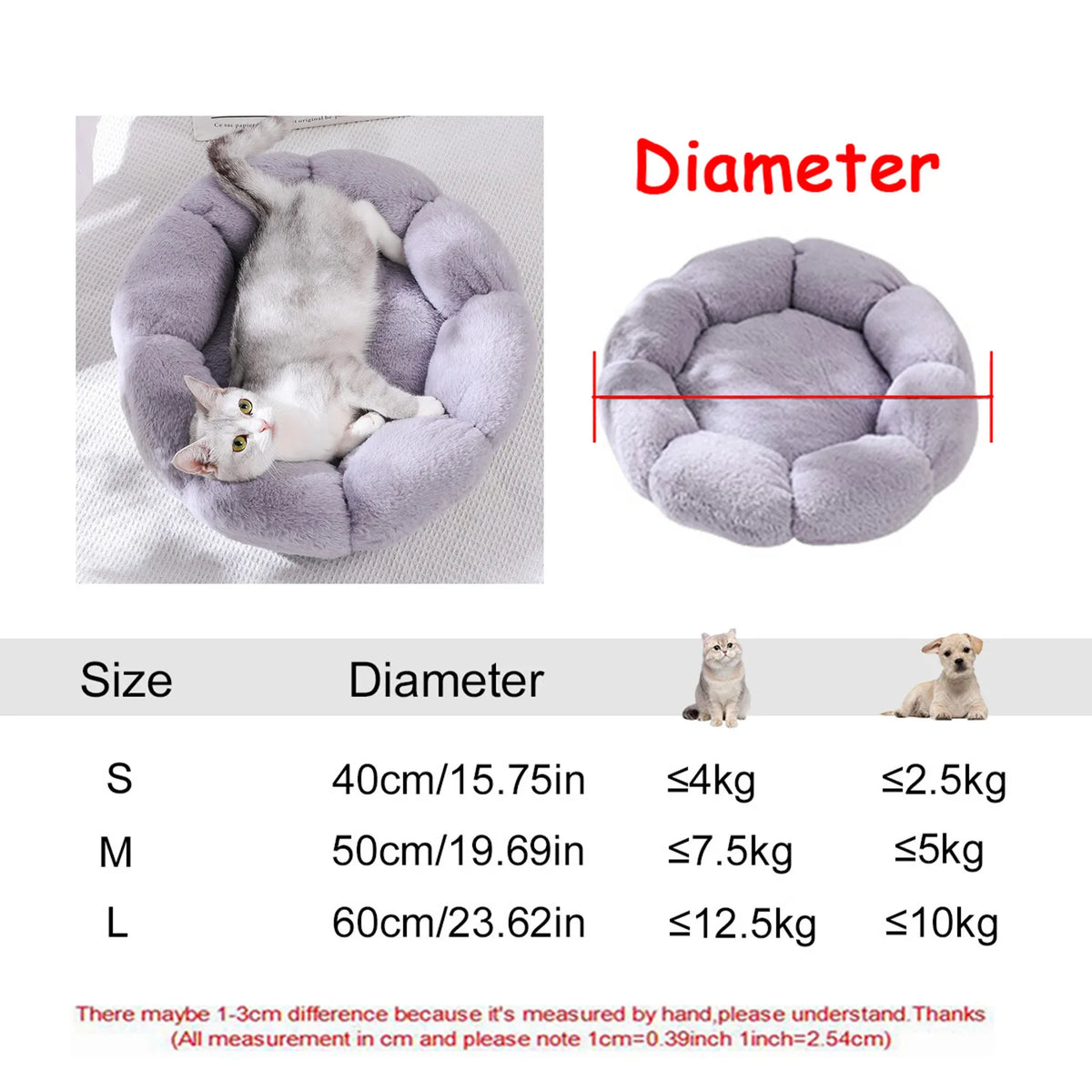Panier rond chien et chat en peluche 40–90 cm – CLEVI Paris