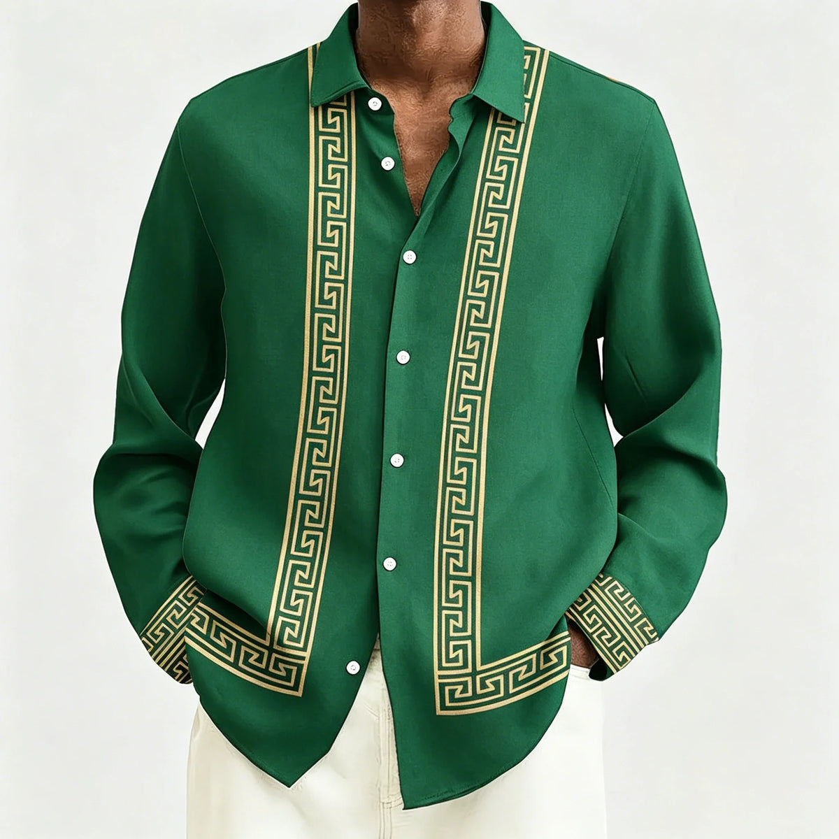 Chemise Homme Manches Longues Imprimée Rétro Col Rabattu – CLEVI Paris