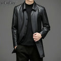 Veste longue homme en croûte de cuir noire – CLEVI Paris