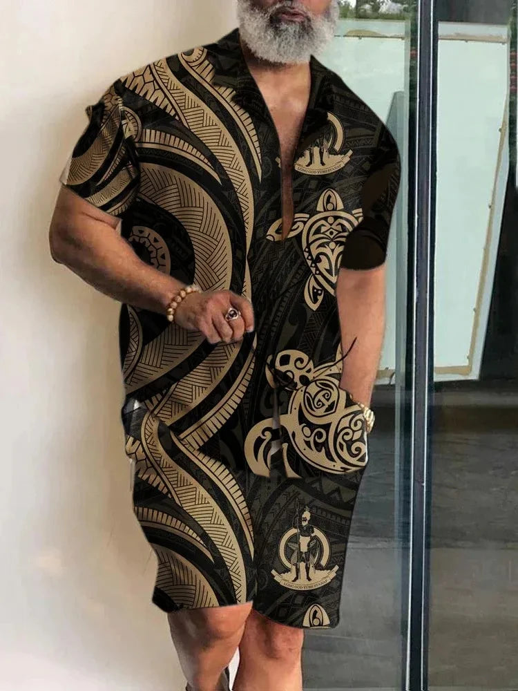 Ensemble 2 Pièces Homme Chemise Hawaïenne Imprimée Manches Courtes + Short Cordon Plage Voyage Été – CLEVI Paris