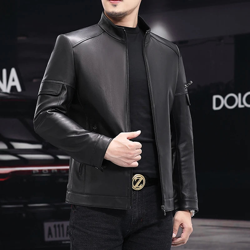 Blouson homme en cuir de mouton zippé – CLEVI Paris