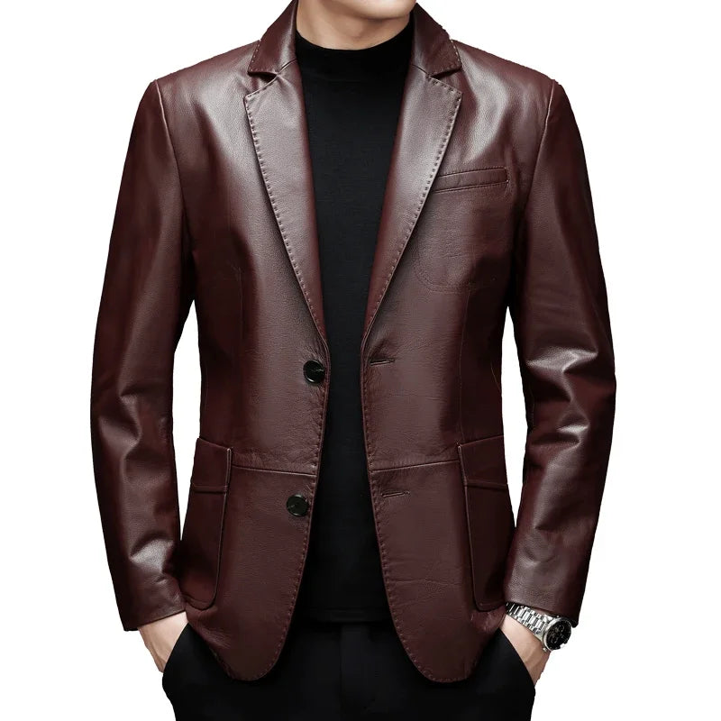 Veste homme en cuir de vachette boutonnée – CLEVI Paris