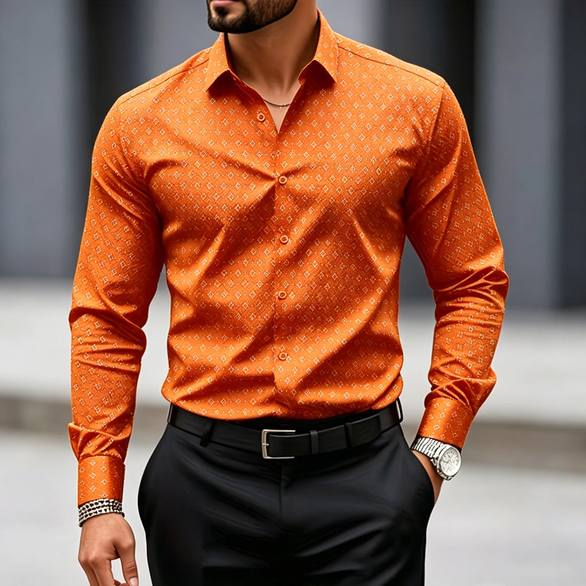Chemise homme à pois géométriques à manches longues – CLEVI Paris