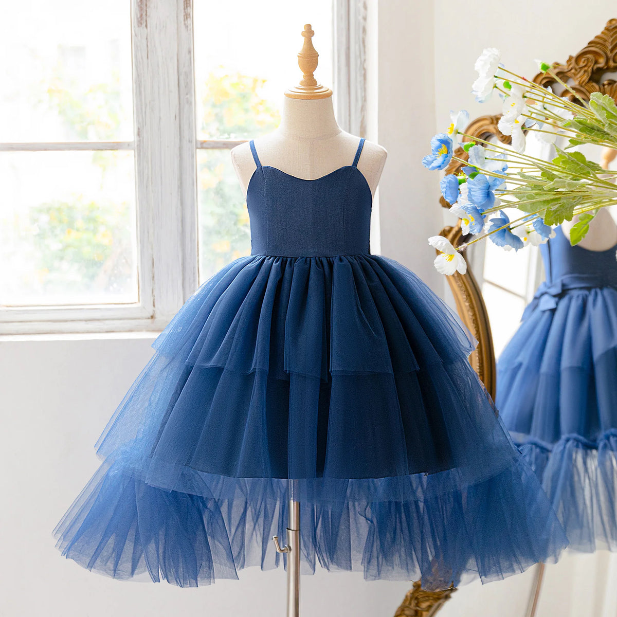 Robe fille bleue en tulle AT6121 – CLEVI Paris