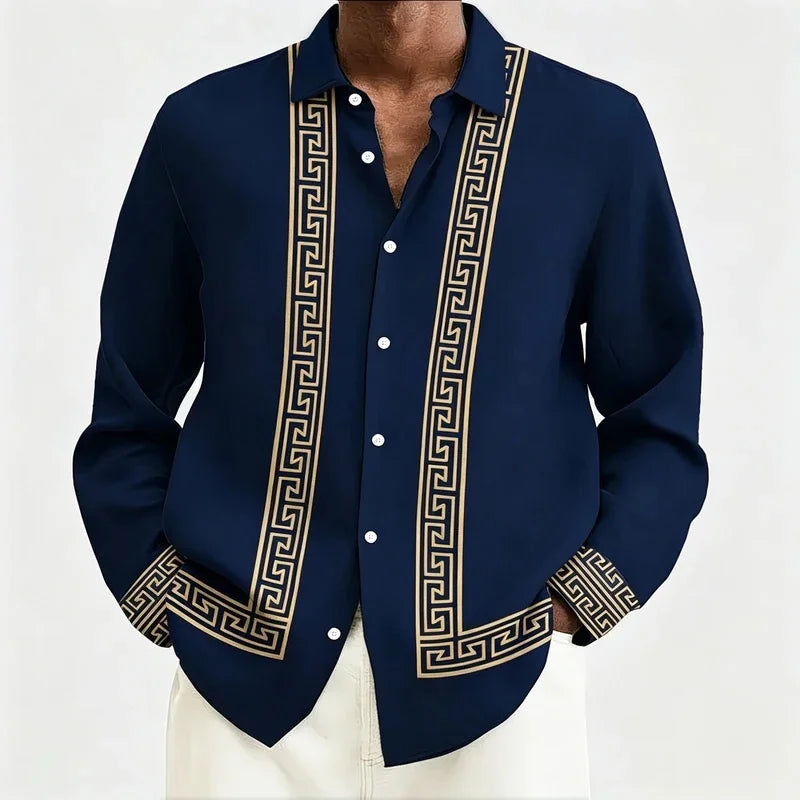 Chemise Homme Manches Longues Imprimée Rétro Col Rabattu – CLEVI Paris