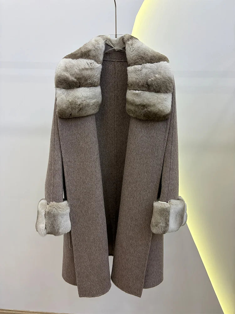 Manteau femme laine et fourrure lapin Rex – CLEVI Paris