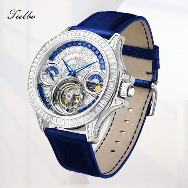 Montre Tourbillon Phase de Lune Cristaux Saphir Homme – CLEVI Paris