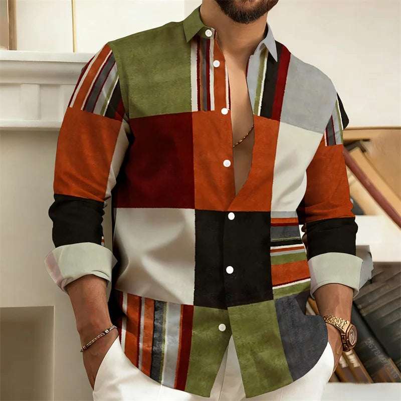 Chemise homme à rayures géométriques – CLEVI Paris