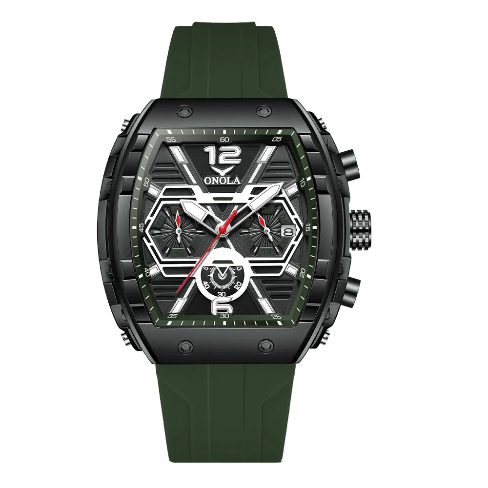 Montre Quartz Tonneau ONOLA Homme Silicone Lumineuse Date – CLEVI Paris