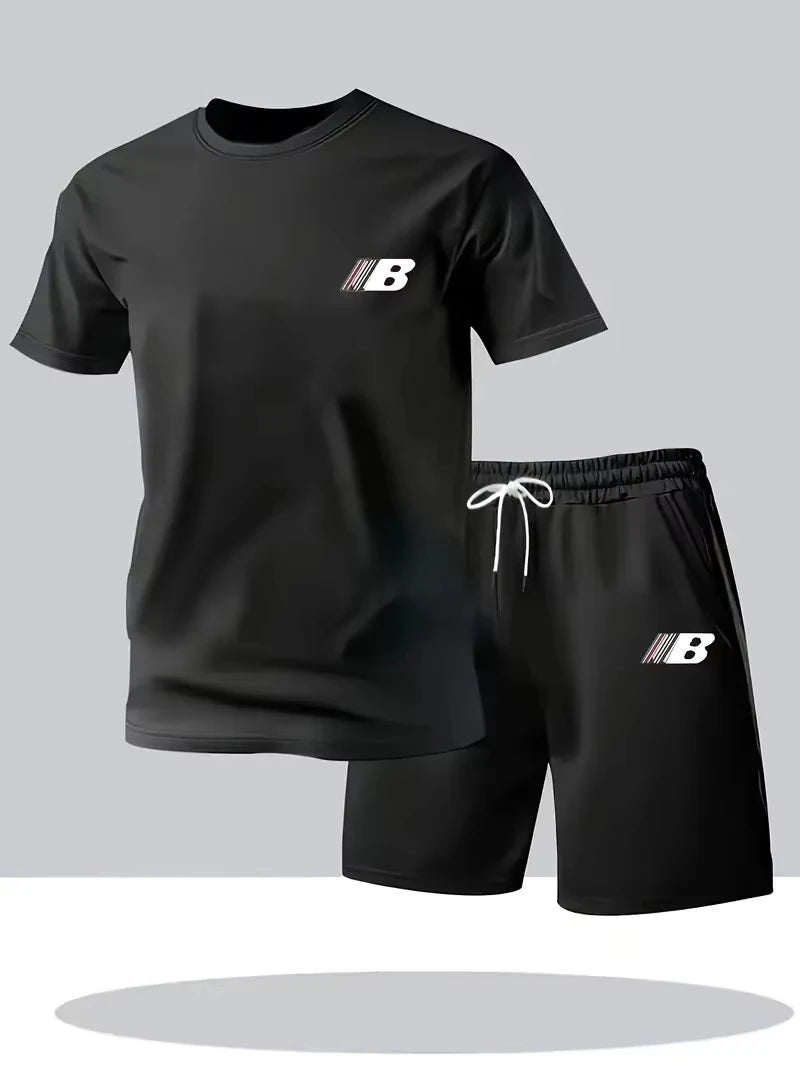 Ensemble 2 Pièces Homme T-shirt Manches Courtes + Short Sport Casual – Blanc & Noir, Bleu Marine & Noir – S à 4XL – CLEVI Paris