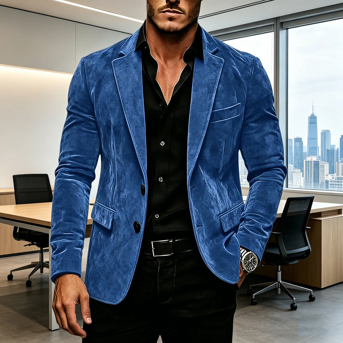 Blazer en daim vintage pour homme, coupe ajustée, 2 boutons, revers cranté, veste de costume décontractée, smoking formel pour affaires, mariage, fête, usage quotidien