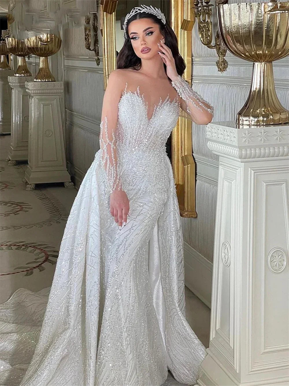 Robe de mariée sirène en tulle, perles et sequins - CLEVI Paris