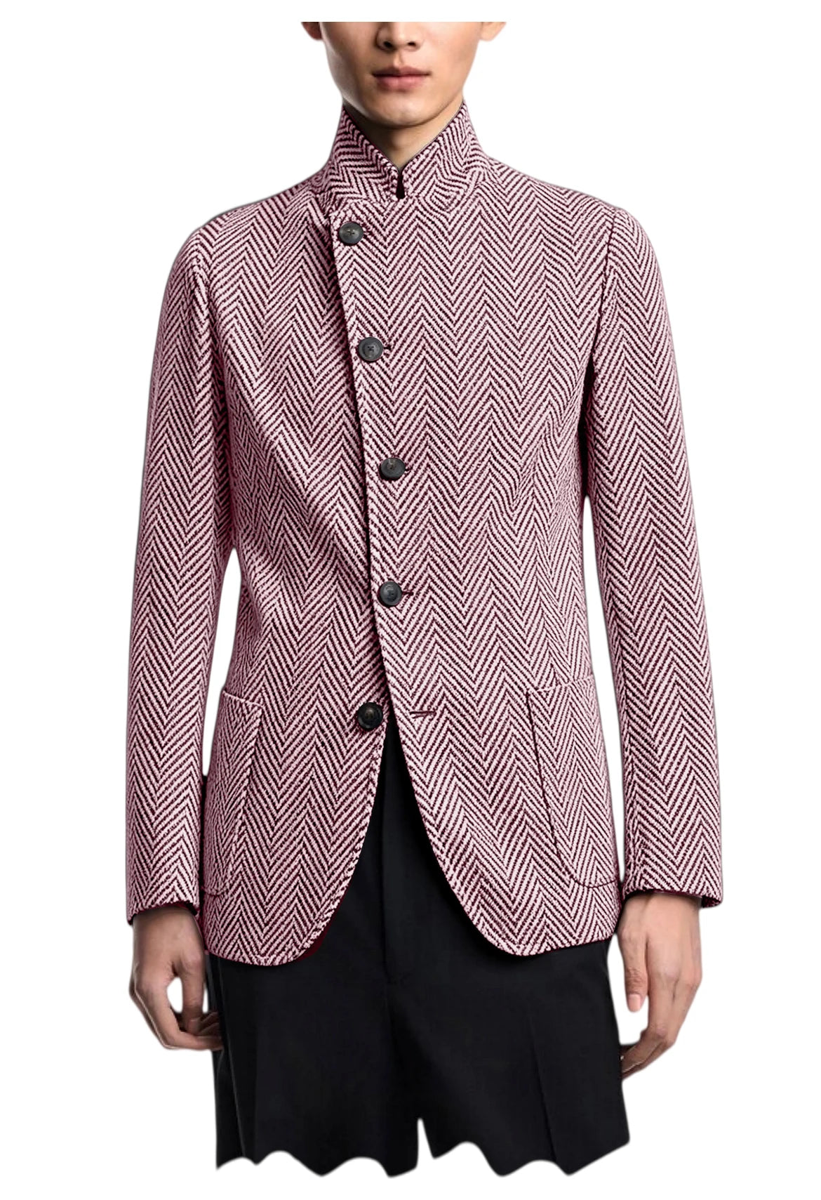 Blazer homme à chevrons, col montant, coupe ajustée – CLEVI Paris