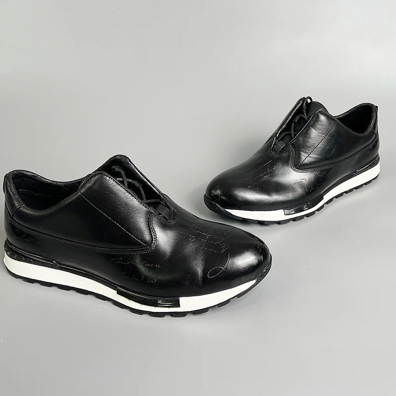 Sneakers en cuir à motif lettres pour homme – CLEVI Paris