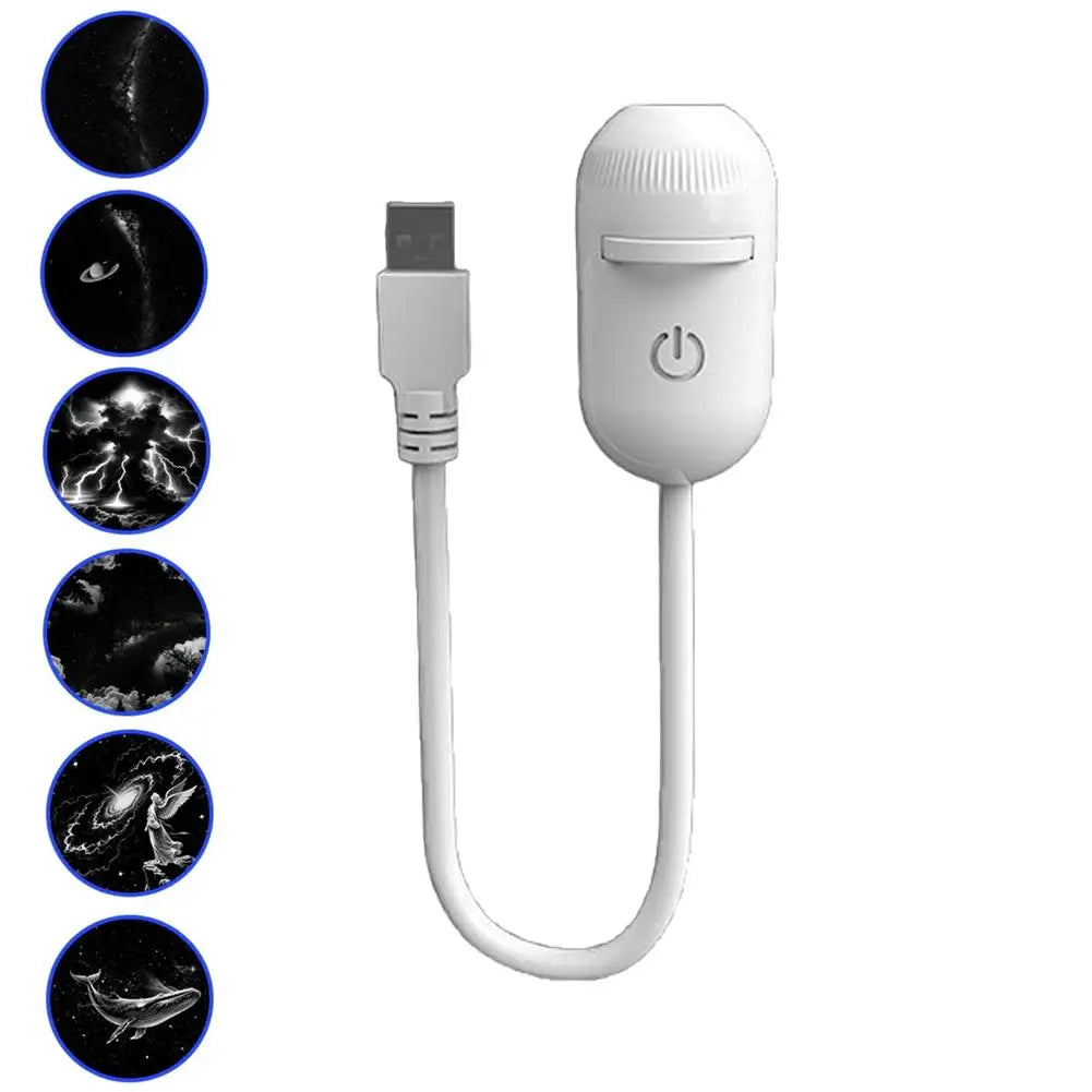 Projecteur Étoiles 2-en-1 LED Galaxy – Veilleuse USB Rechargeable, Rotation 360°, Films Interchangeables, Tactile, Chambre & Déco