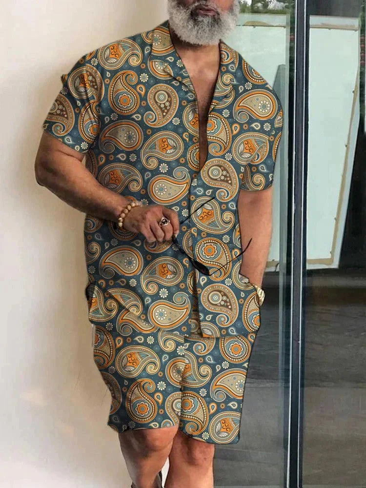 Ensemble 2 Pièces Homme Chemise Hawaïenne Imprimée Manches Courtes + Short Cordon Plage Voyage Été – CLEVI Paris