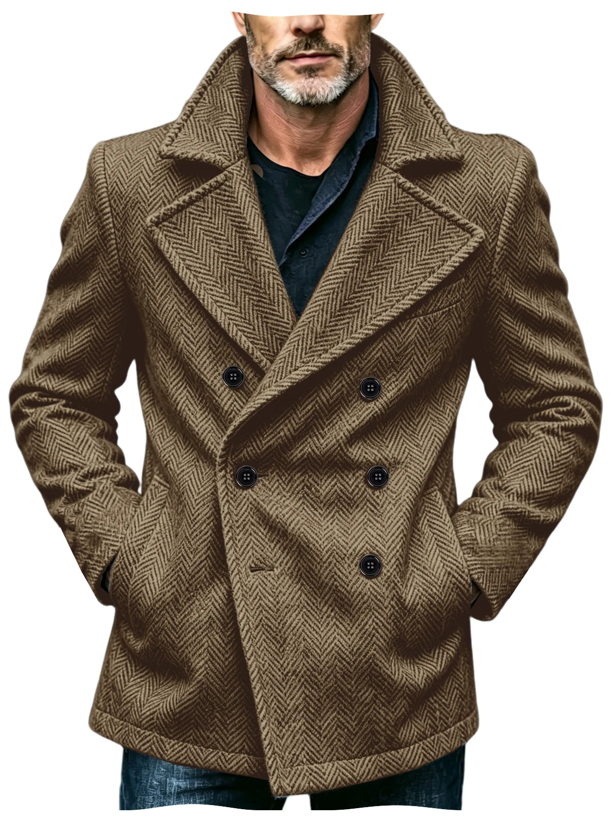 Manteau homme court à chevrons en laine mélangée – CLEVI Paris