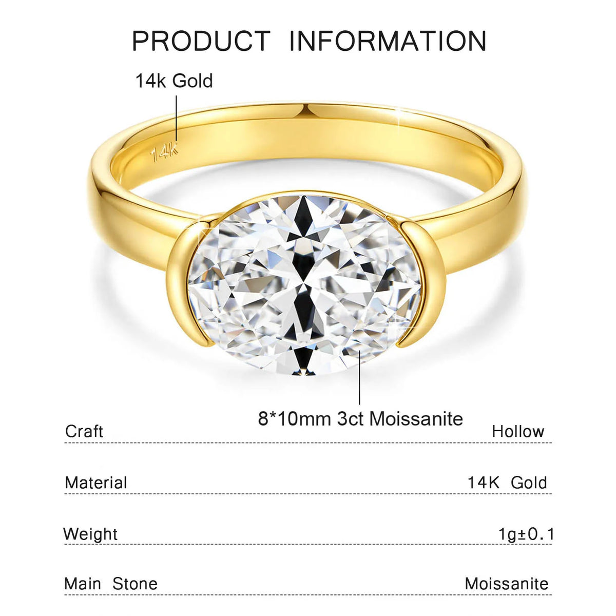 Bague Femme Moissanite 2/3 Carats 14K ou 925 – CLEVI Paris