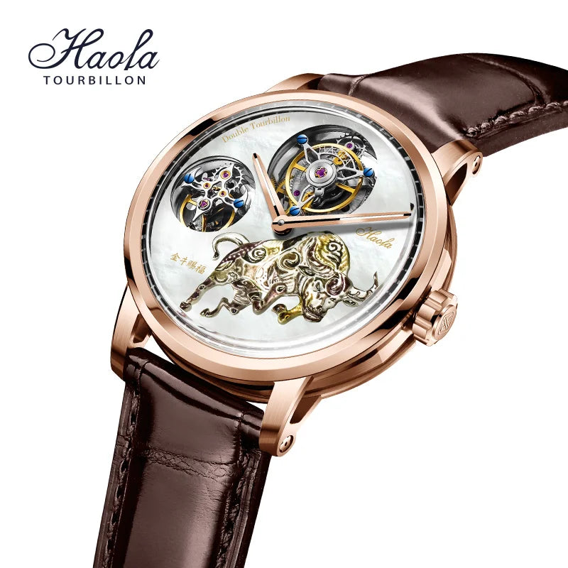 Montre Homme Double Tourbillon Volant HAOFA 005 – CAL.3H80 Verre Saphir Bracelet Crocodile Édition Limitée – CLEVI Paris