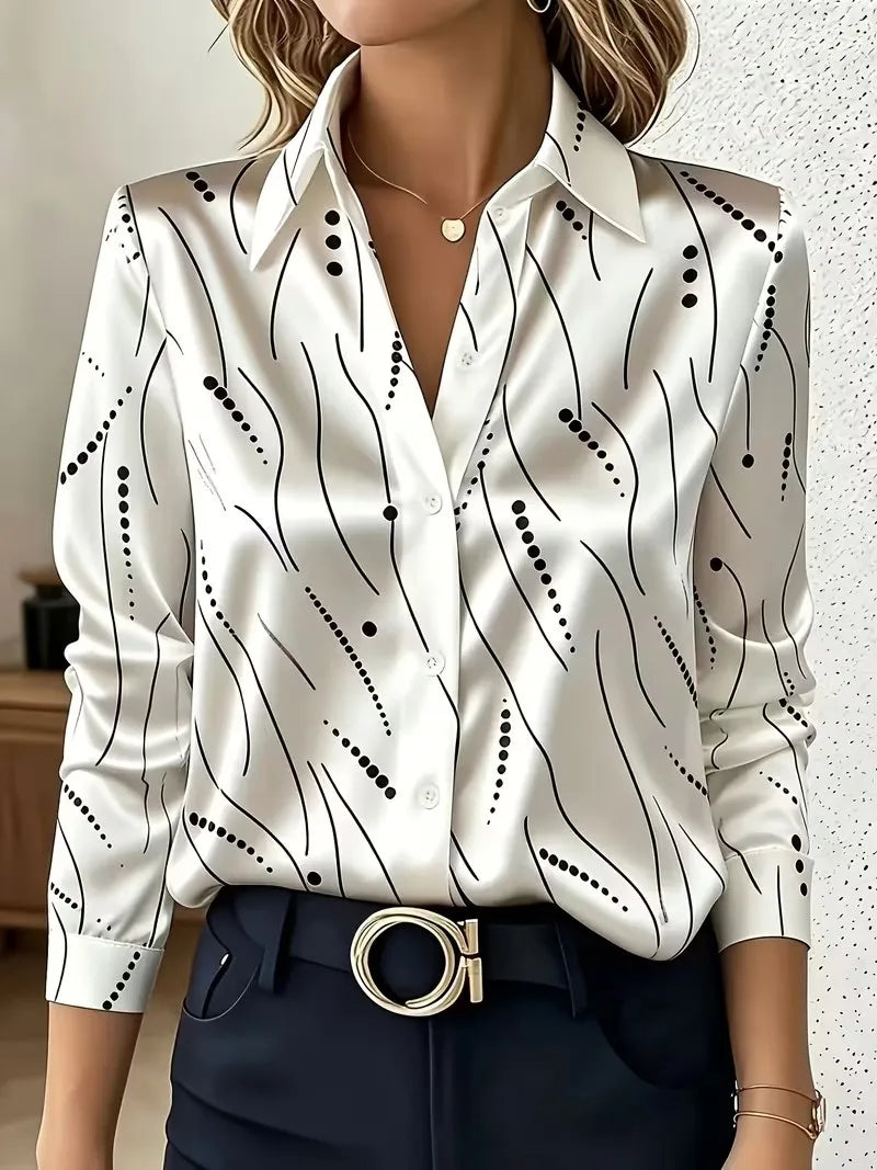 Chemise Femme Satinée à Motif Abstrait Doré – CLEVI Paris