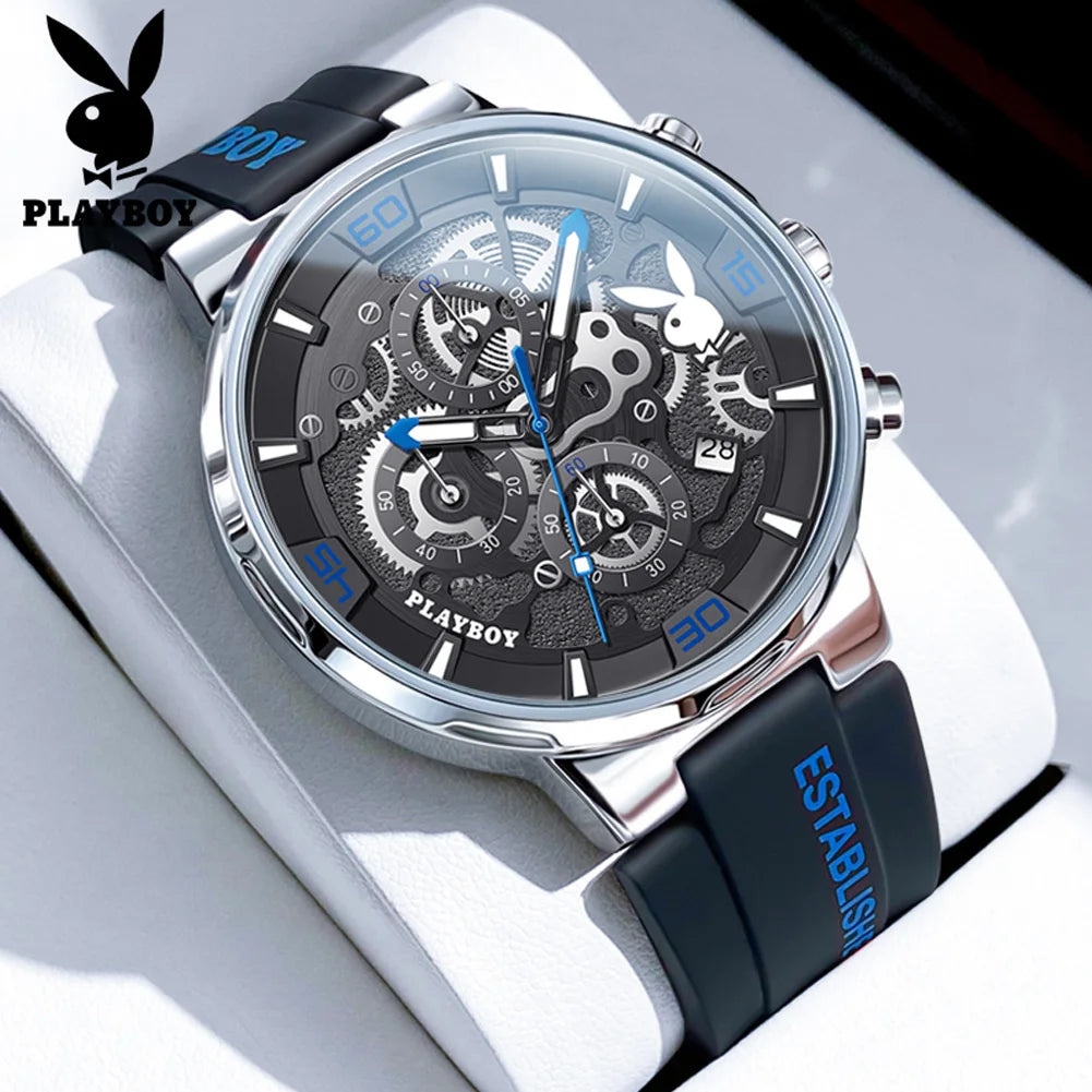 PLAYBOY 3063 Montre Homme Quartz Ronde Calendrier Silicone Coffret 30M – CLEVI Paris