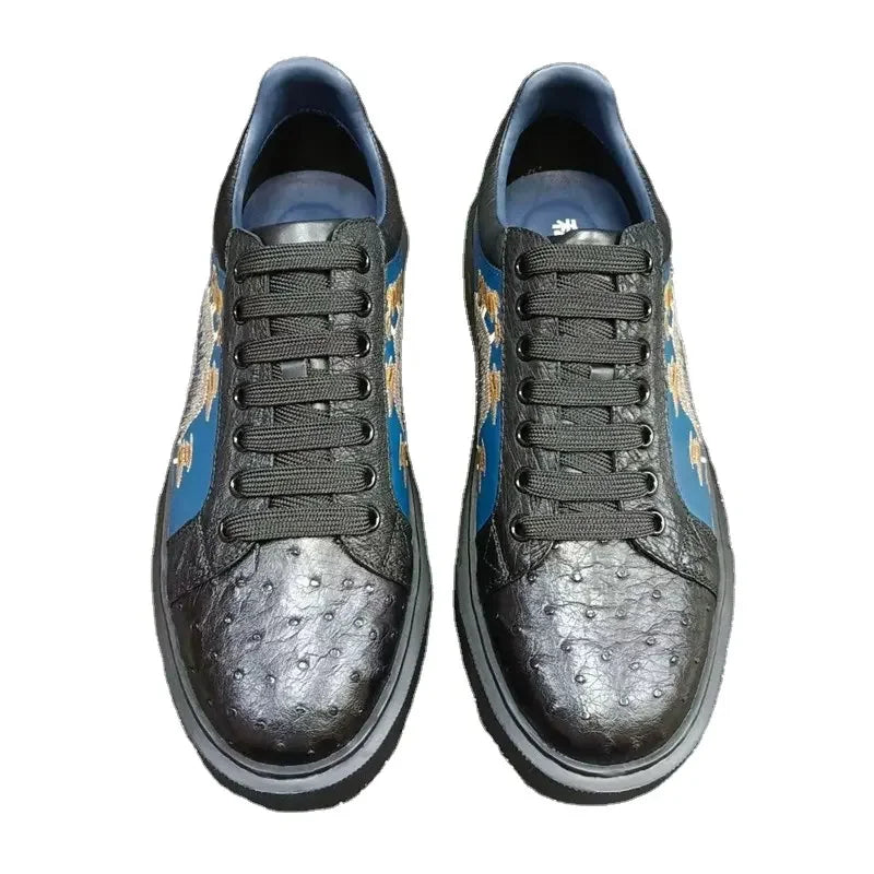 Sneakers Cuir Autruche Broderie Homme Noir – CLEVI Paris