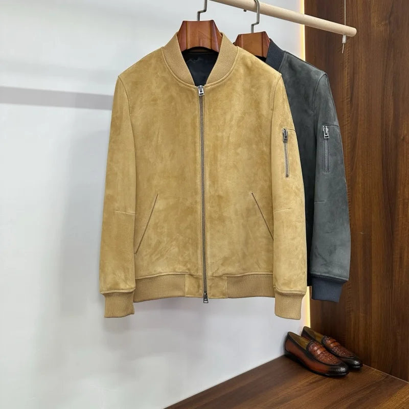 Bomber homme en cuir aspect daim – CLEVI Paris