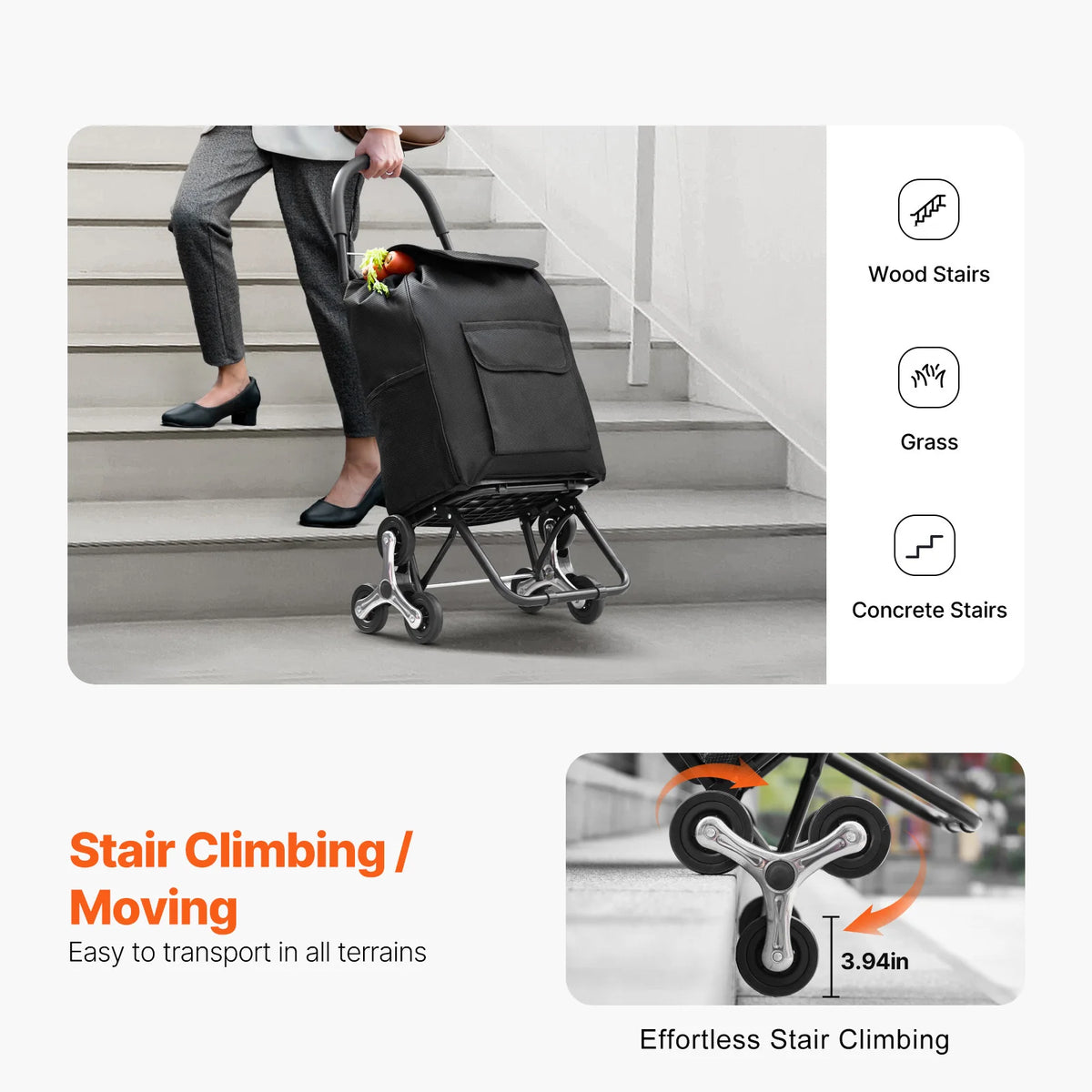 Chariot de courses pliable 36 L monte-escaliers – CLEVI Paris