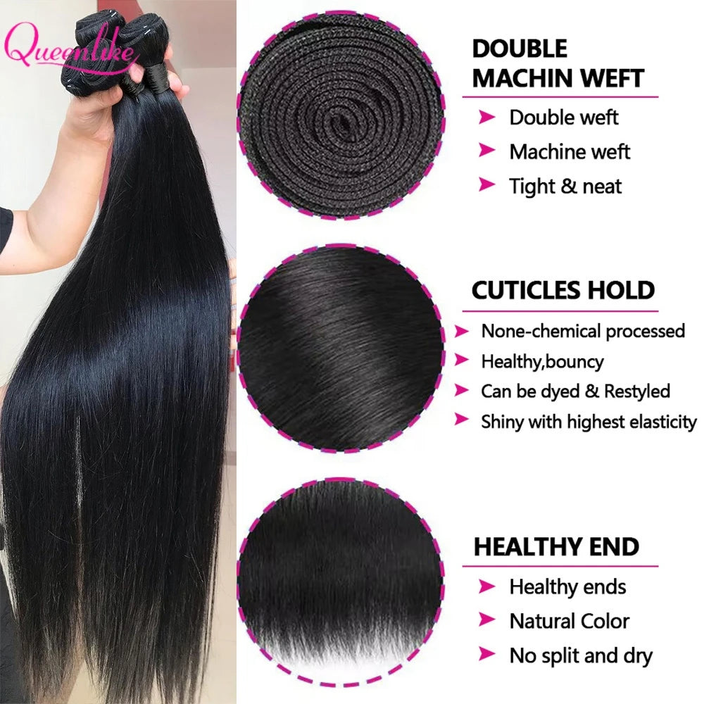 Bundles Cheveux Humains Straight + Closure HD Lace 2x6 Remy Hair Brésiliens 12A – CLEVI Paris