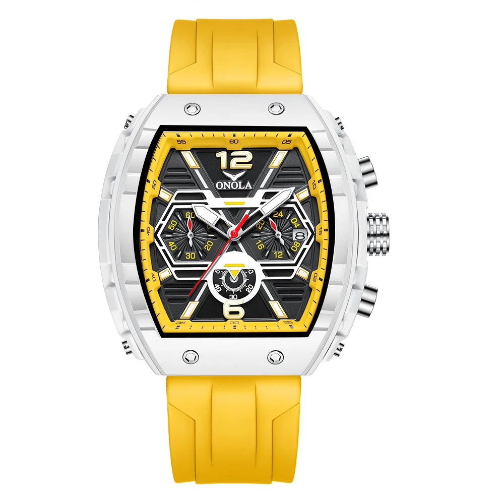 Montre Quartz Tonneau ONOLA Homme Silicone Lumineuse Date – CLEVI Paris
