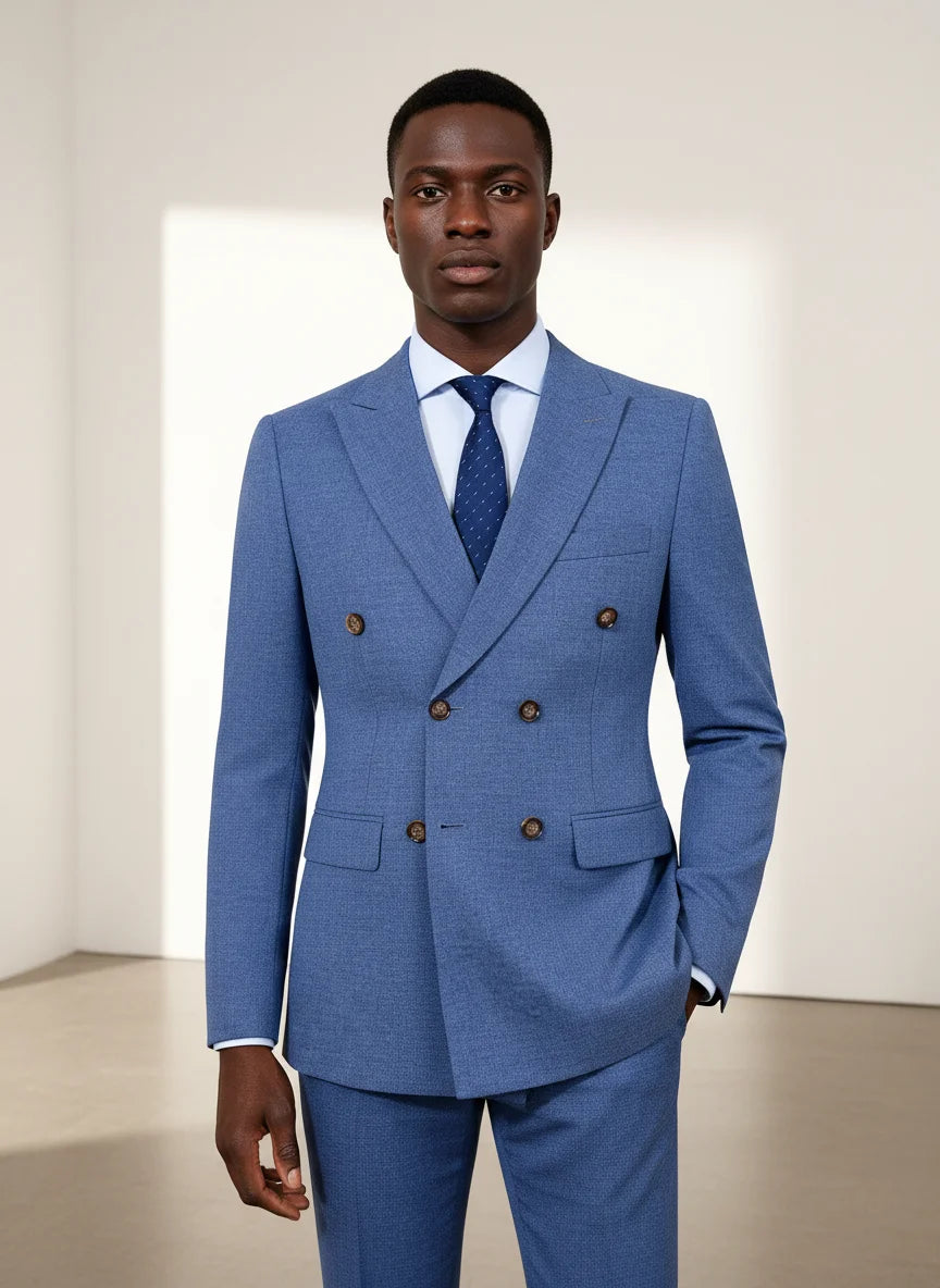 Costume Homme 2 Pièces Luxe Bleu Marine Double Boutonnage Slim Fit Mariage Bureau 4 Saisons XS-4XL – CLEVI Paris