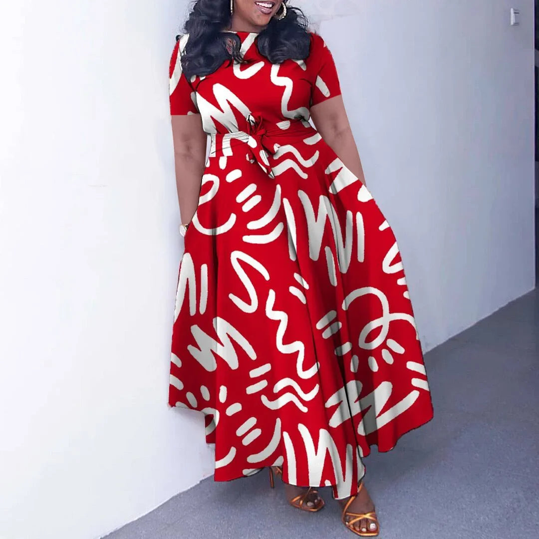 Robe Femme Grande Taille Dentelle Col Rond Manches Courtes Longueur Cheville Casual – CLEVI Paris
