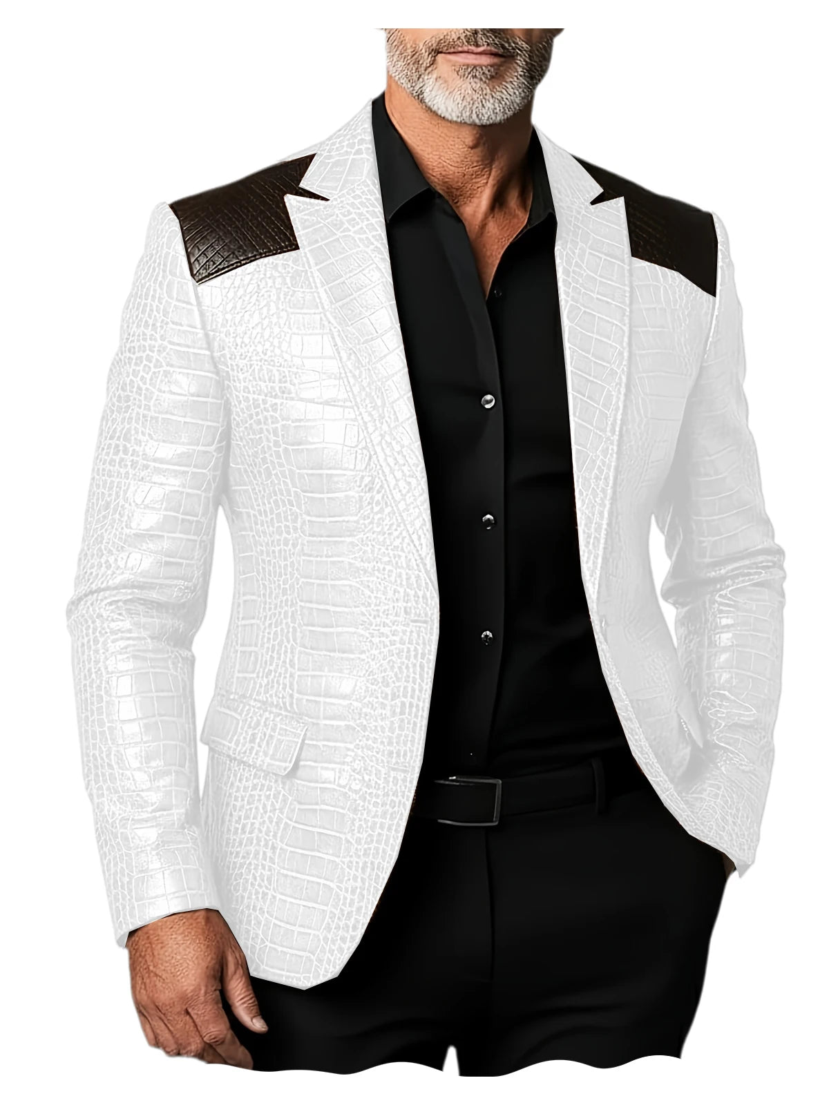 Veste homme en cuir PU crocodile patchwork – CLEVI Paris