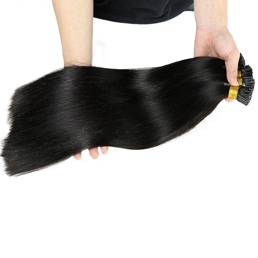 Extensions I-Tip Yaki Straight Cheveux Brésiliens Remy 100g | Microlink Pré-Collées | Noir, Brun, Naturel | 10-30 Pouces – CLEVI Paris